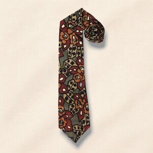 Chez Roffe Vintage 90s Necktie Abstract Floral Geometric Rust Olive Tan Wide OS
